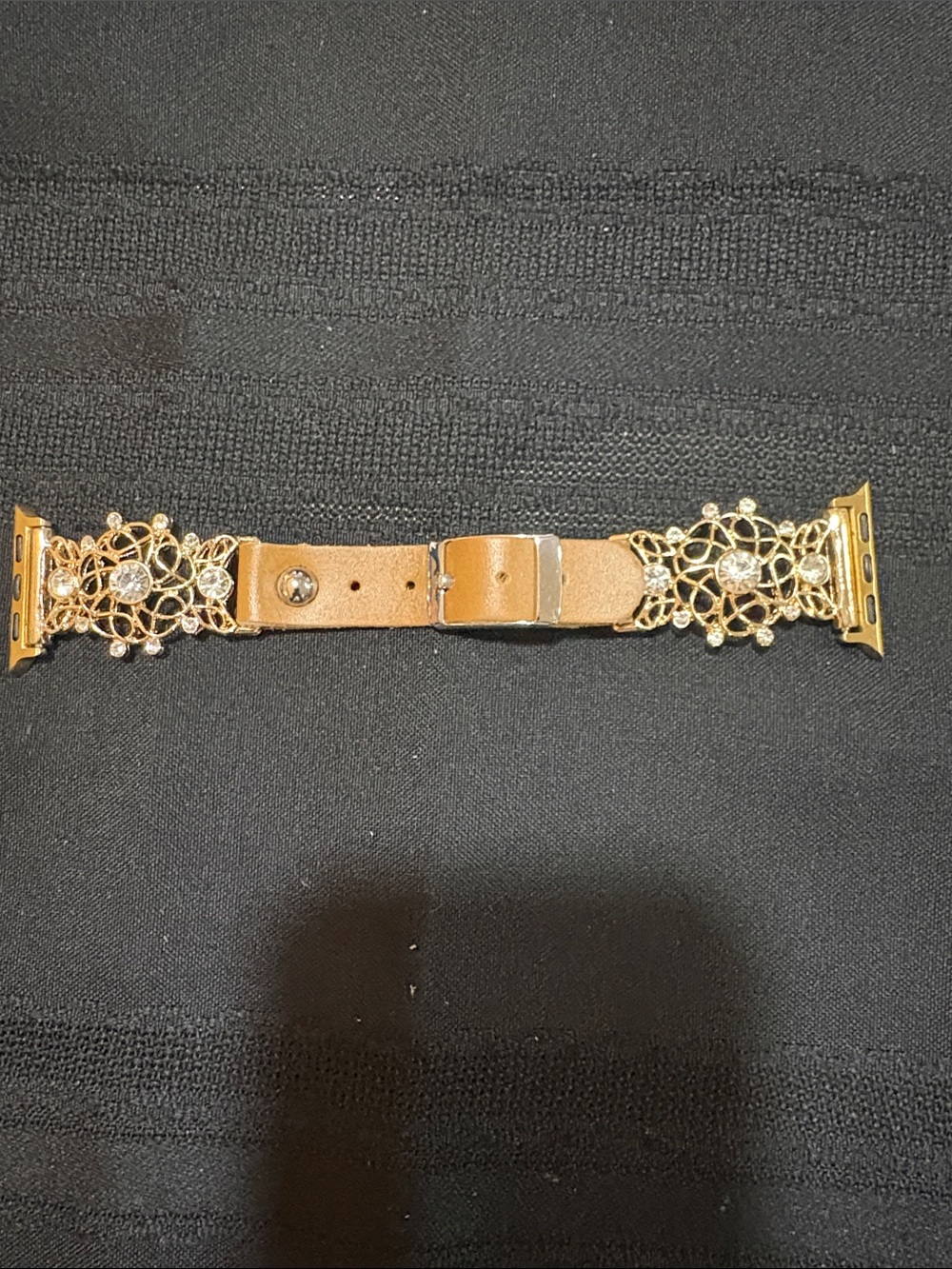 Gold Floral Crystal Brown Leather Apple Watch Band